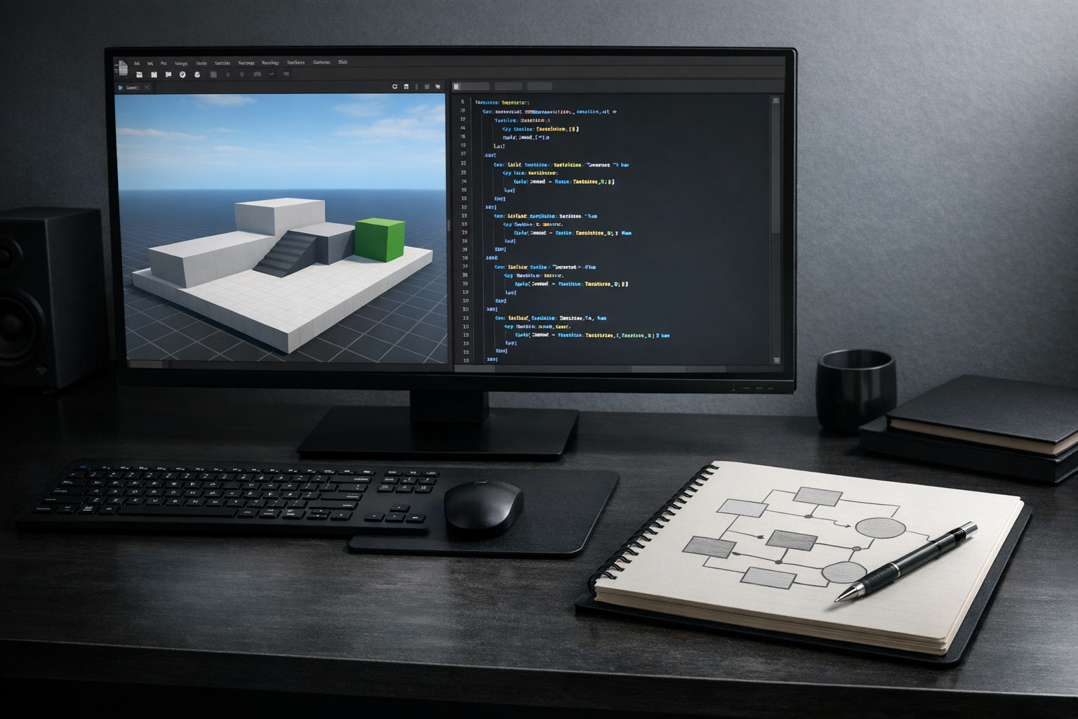 Promotional artwork from SmartyRBX’s Scripting Secrets course, showing a Roblox development workspace